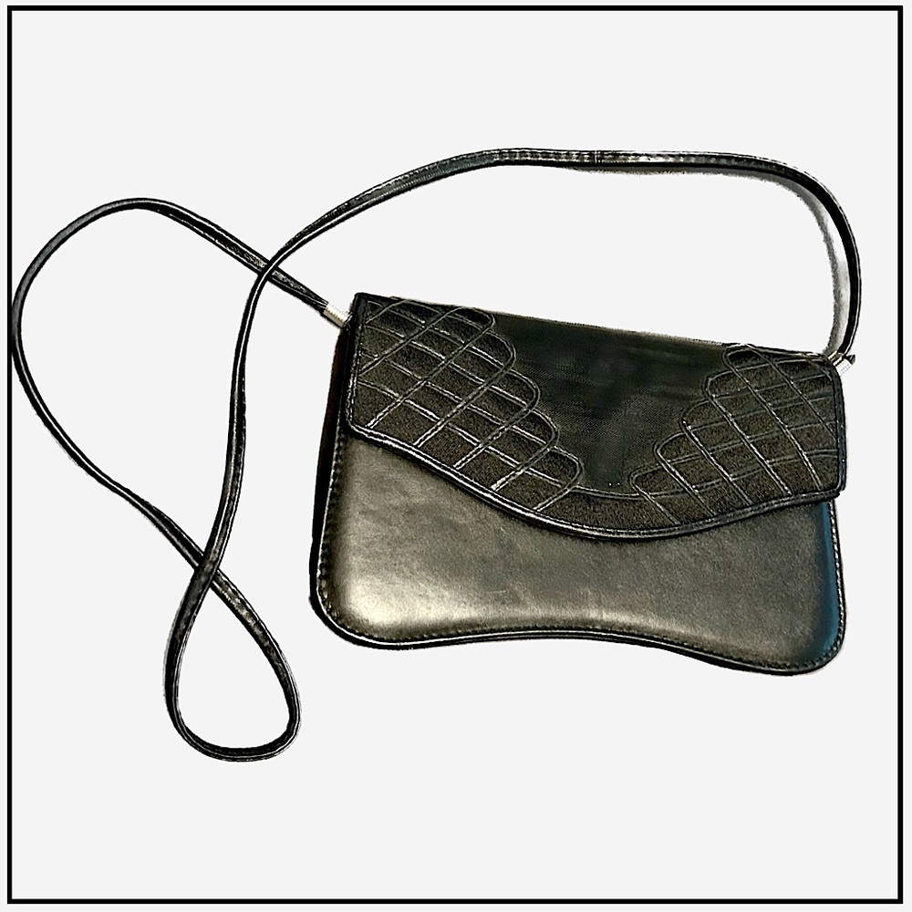 Vintage 80s J. Renee Black Leather Baguette Bag